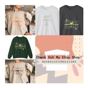 Explore my Etsy shop! To find cute cocktail drink crewnecks! @Sabscustomdesigns